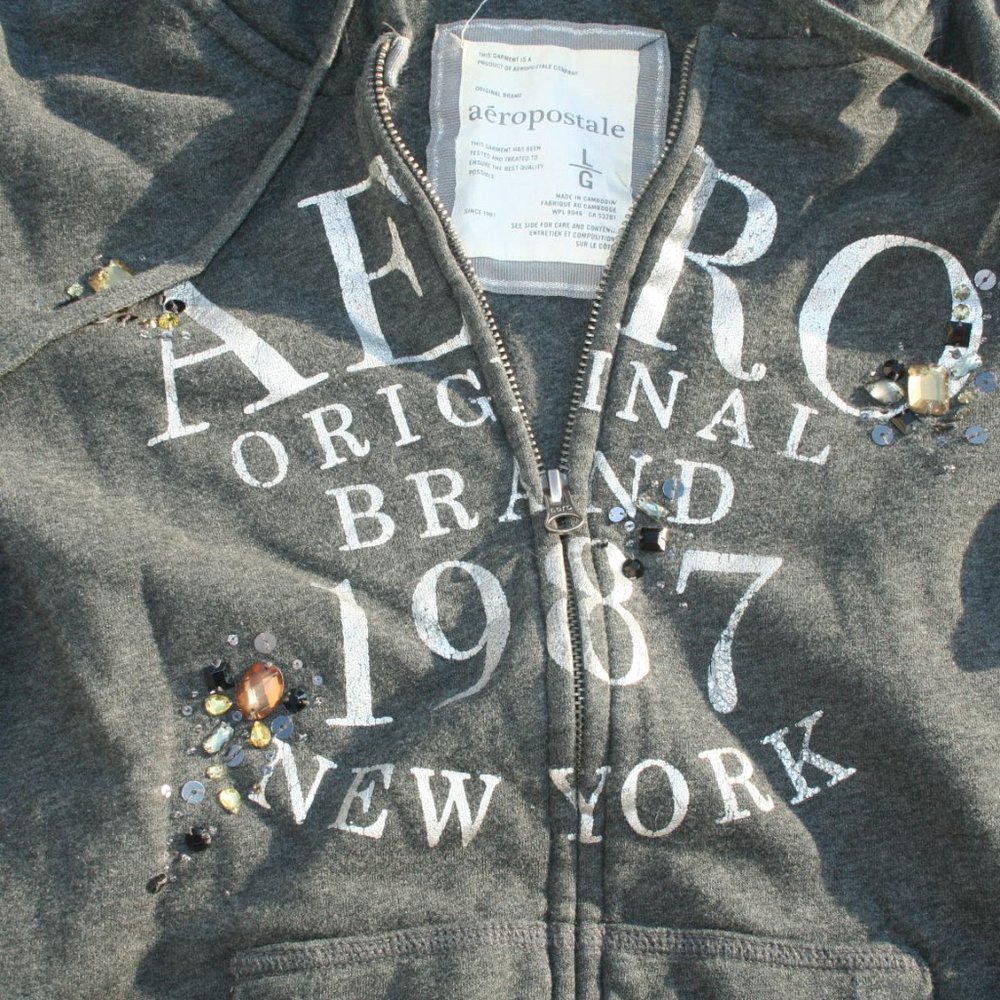 AEROPOSTALE Bling Jewels Zipper Hoodie Women Juniors L Warm Layer Sweatshirt